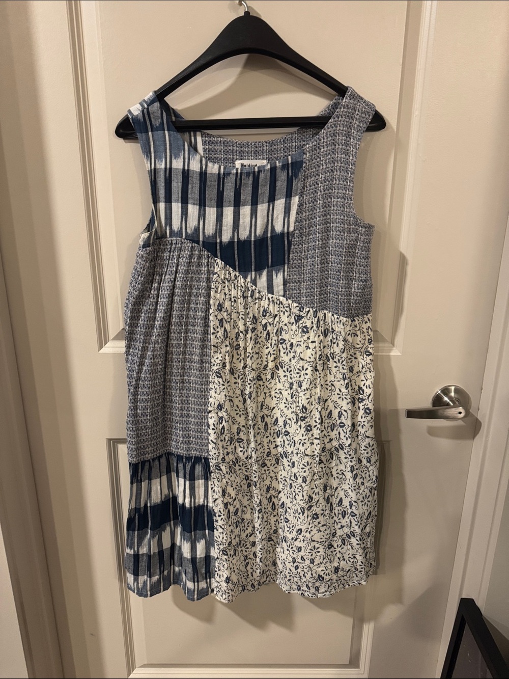 HOLDING HORSES Blue and White Patchwork Sleeveless Kids Dress